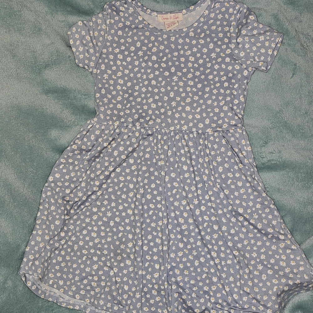 Blue Fit and Flare Casual Dress with Crew Neck